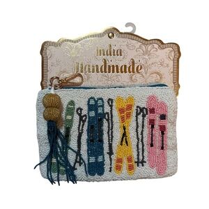 Hand Beaded Ski coin purse wristlet India handmade winter Apres winter